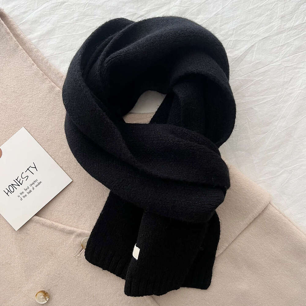 100% Pure Wool Knitted Scarf for Men Women, Autumn and Winter Versatile, Oversized, Thickened, Warm, Solid Color, Korean Style Cashmere Neck Warmer
