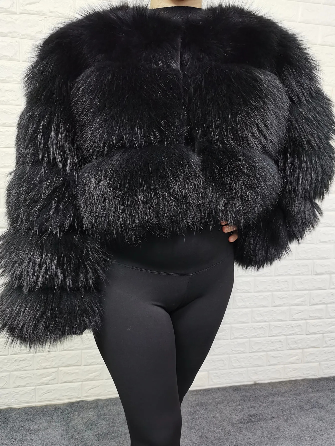 Plus Size tops Black Raccoon Fur Coat Women Natural Leather Clothing Curve coat winter jackets outerwears Female Vest 251022