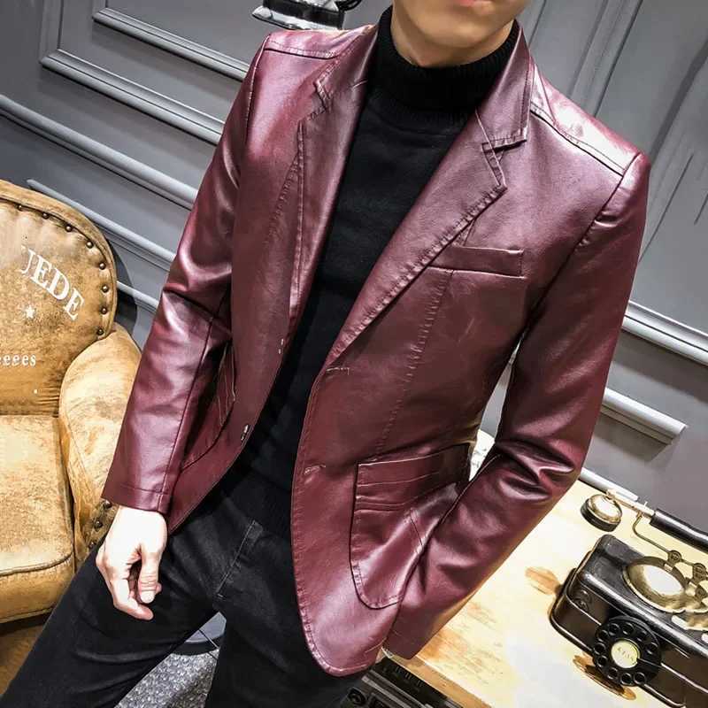 Spring Autumn Korean Style Mens Slim Fit Motorcycle PU Leather Jacket Single Breasted Business Coat Fashion Streetwear W251023
