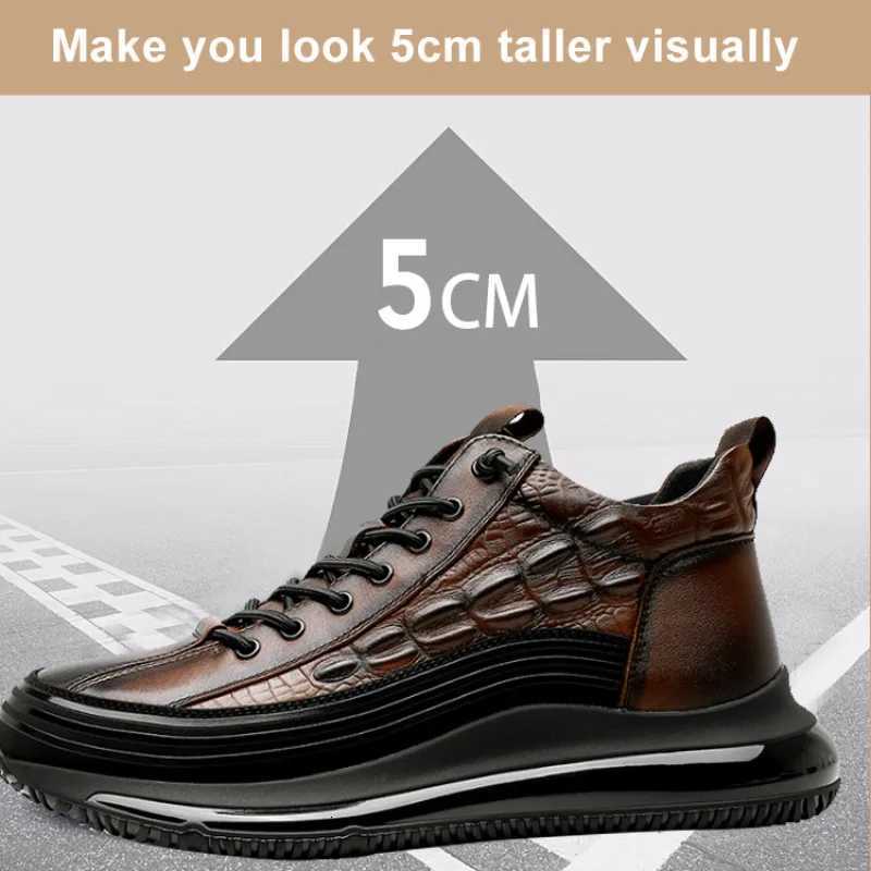 Mens winter thick bottom casual shoes light luxury fashion Air Cushion Cowhide Crocodile Print Sneakers Height Lifting NonSlip Z251022