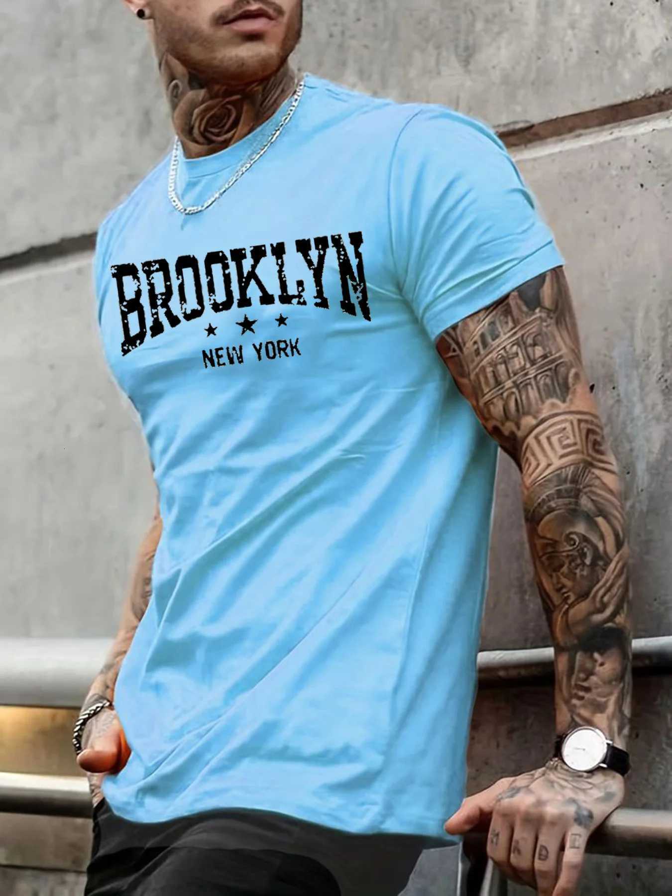 Mens 100 pure cotton summer casual loose Brooklyn New York letter printed comfortable round neck short sleeved Tshirt topXJ251023