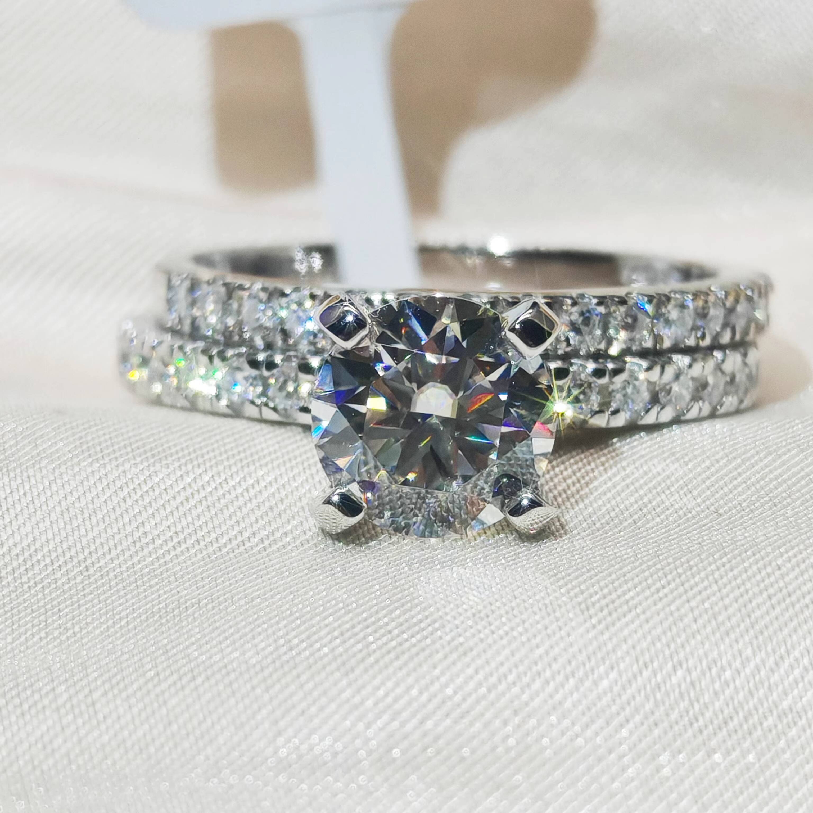 Luxury 925 Sterling Silver Moissanite Diamond Rings Set 7mm 15ct Round VVS D Color GRA Wedding Engagement Rings Gift