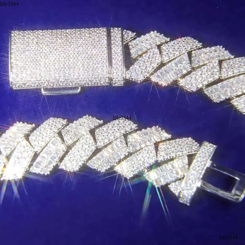 Yu Ying New Design Mixed Baguette and Round Moissanite Sier Necklace Hip Hop Cuban Link Chain Jewelry aaa