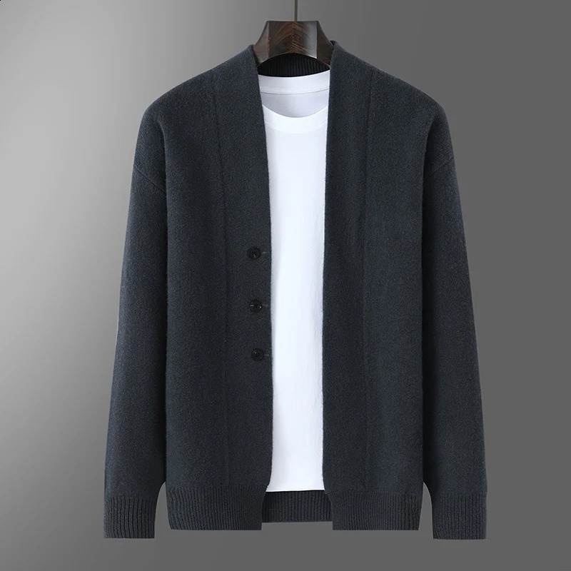 Autumn Winter Thick Cardigan 100 Pure Wool Mens Versatile Jacket VNeck Loose Casual Highend Knitted Cashmere Sweater 251023