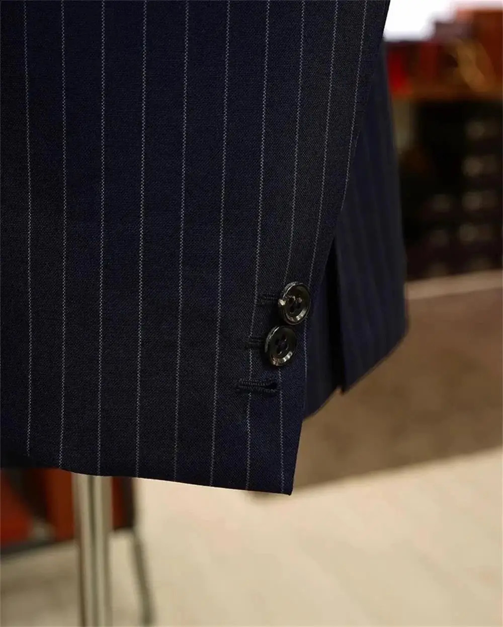 Navy Blue Striped mens business suit set Jacket striped pants Double breasted slim fit Mens Wedding Banquet Dress 251023