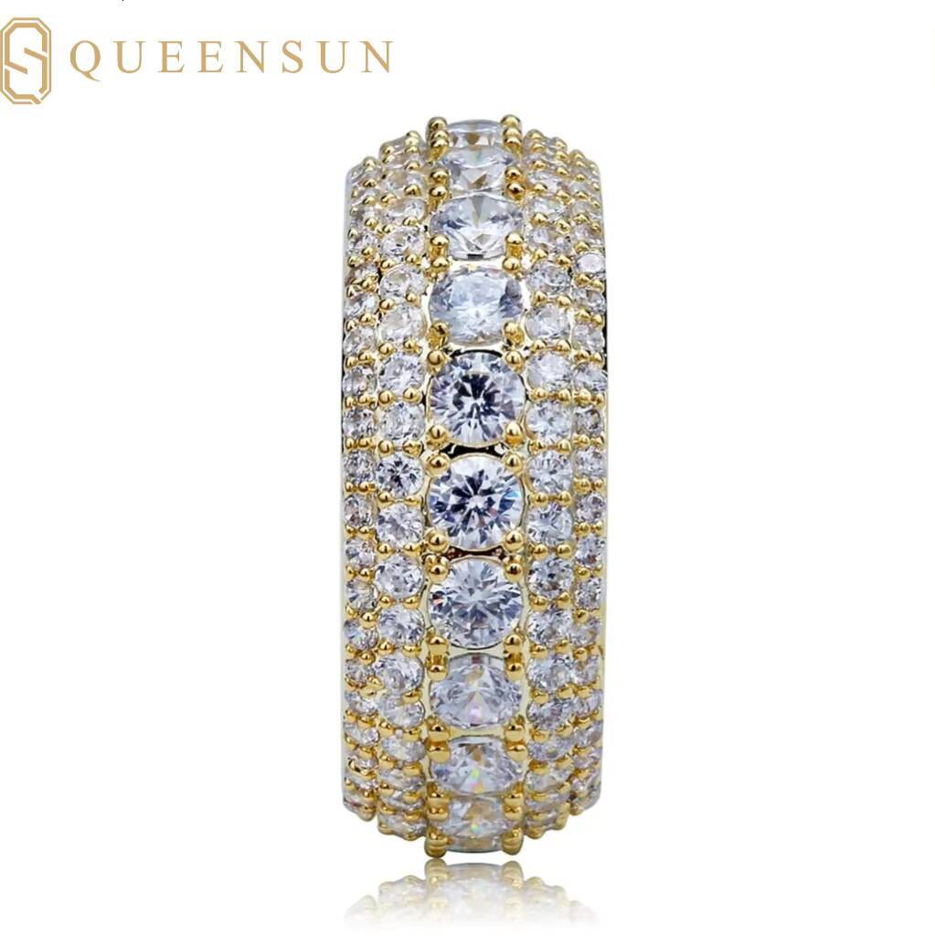 QUEENSUN GRA Moissanite D VS 10K 14K 18K Mens and Womens Hip Hop Diamond Rings Cuban Rings