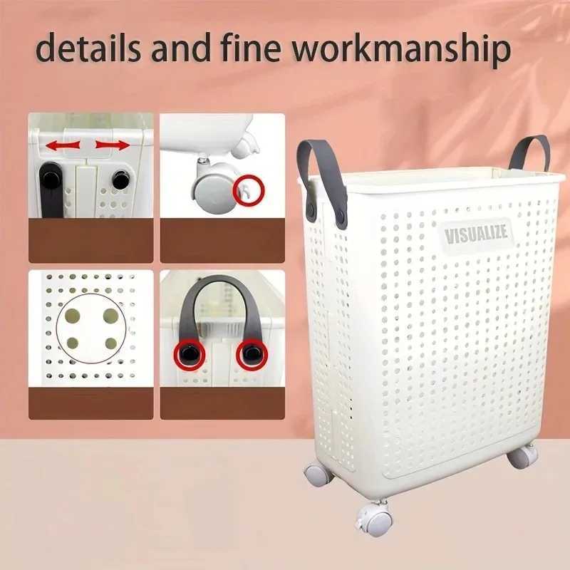 Wheeled Folding Laundry Basket Breathable Large Capacity with Handles Suitable for Families Hotels and Dormitories C251023