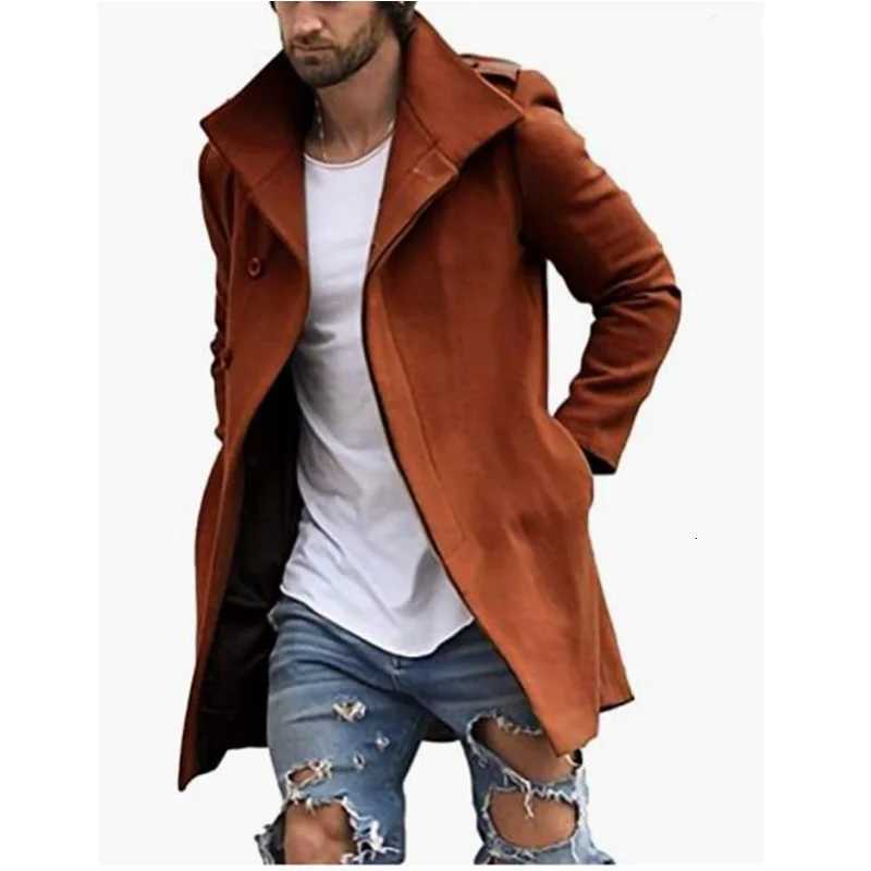 British Jackets Man Long Outerwears Coat Lapel Trench Solid With Mans Clothing And Wool Blends Mens Jackets Coat W251023