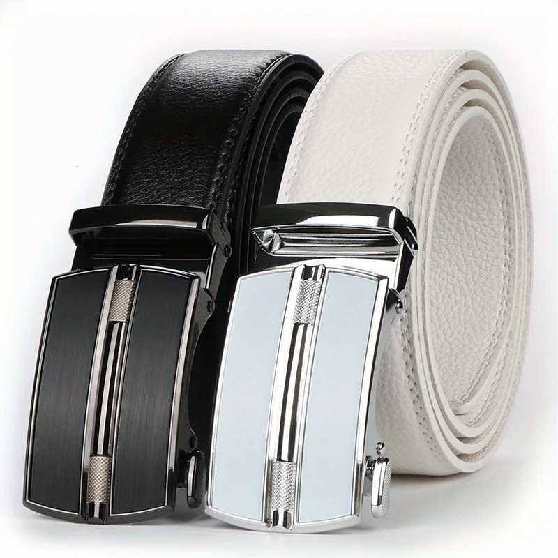 Mens Leather Belt Adjustable White Automatic Buckle Minimalist Formal Casual Belt for Business Work Waist Straps BeltsXJ251023