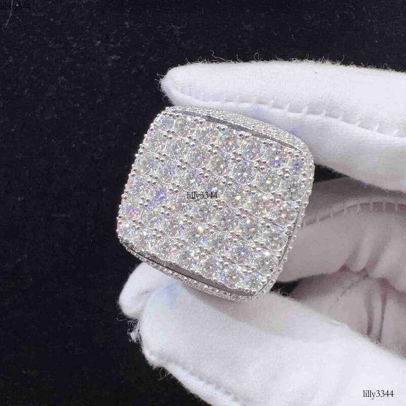 Fashion fine jewelry vvs moissanite iced out rings men gold plated sterling sier dia hip hop ring