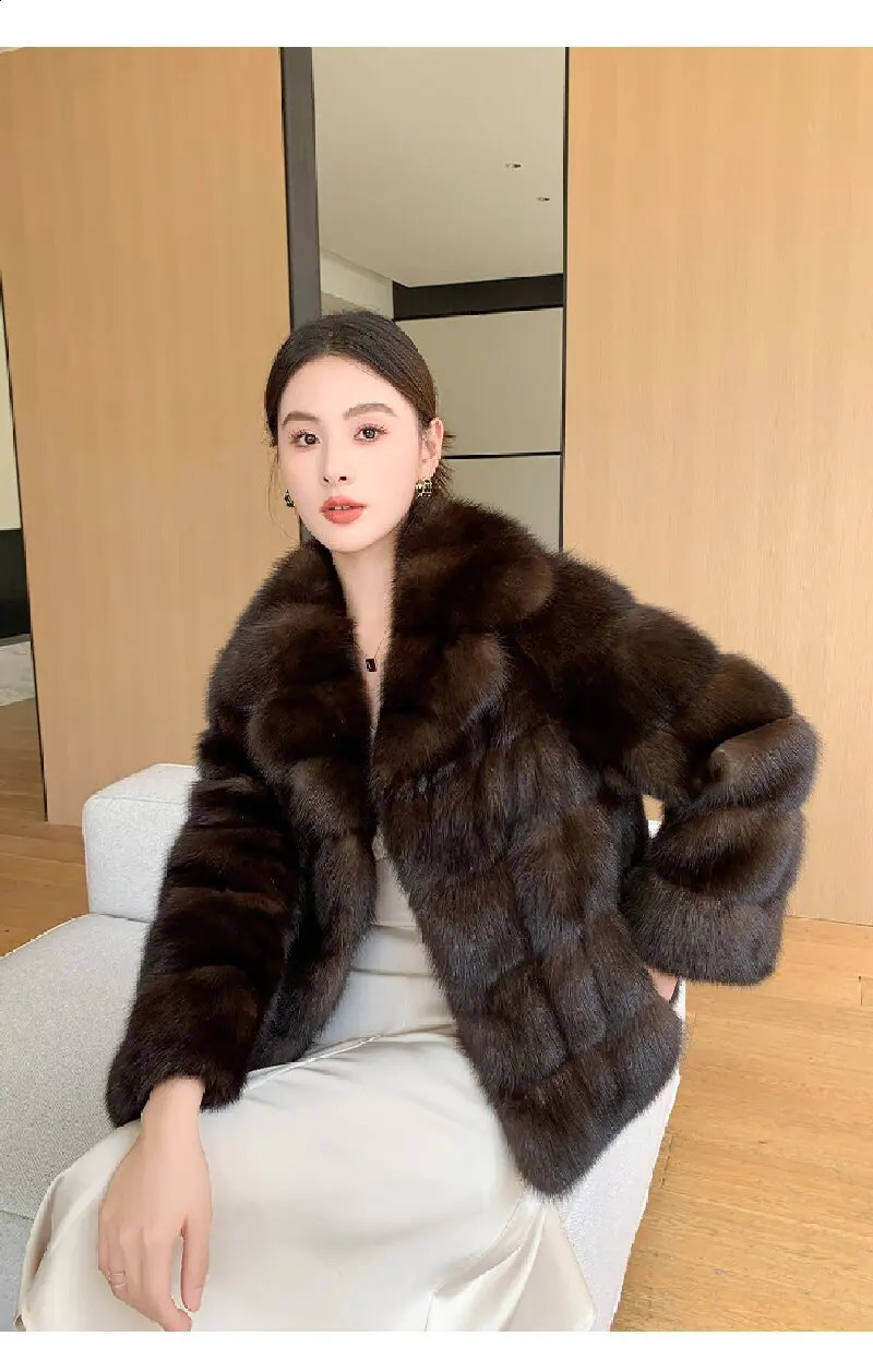 2025 Winter Womens Dark Brown Mink Fur Lapel Short Outwear Ladylike Fashion Classy Environmentally Friendly Top MustHave Item 251015