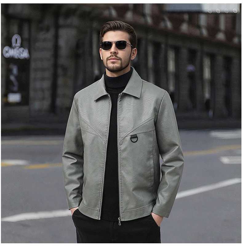 Spring Autumn Mens Leather Jacket Male Fashion Slim Lapel Leather Coat Husband Gift Youth Retro Business Leather Jacket W251023