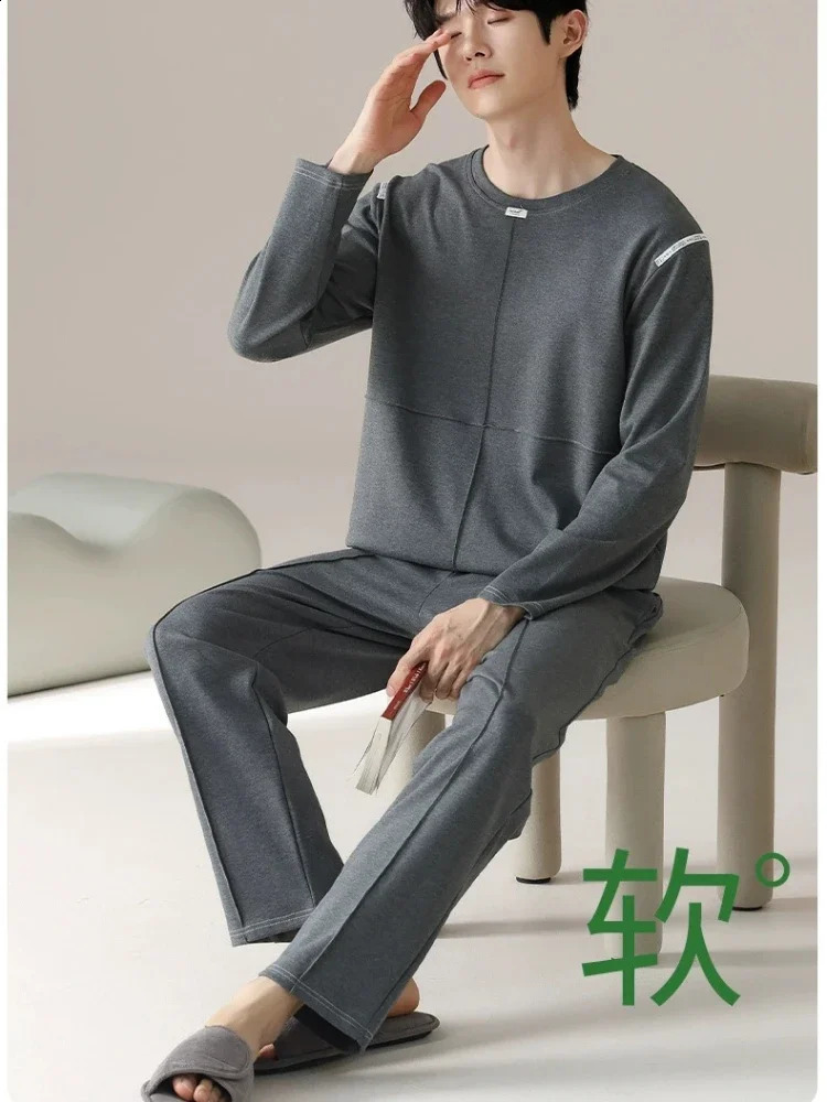 6XL 130kg Extra Large Size Pajamas Mens Spring Long Sleeve Loungewear Set Korean Teenagers Loose Homewear Twopiece Outfits 251021