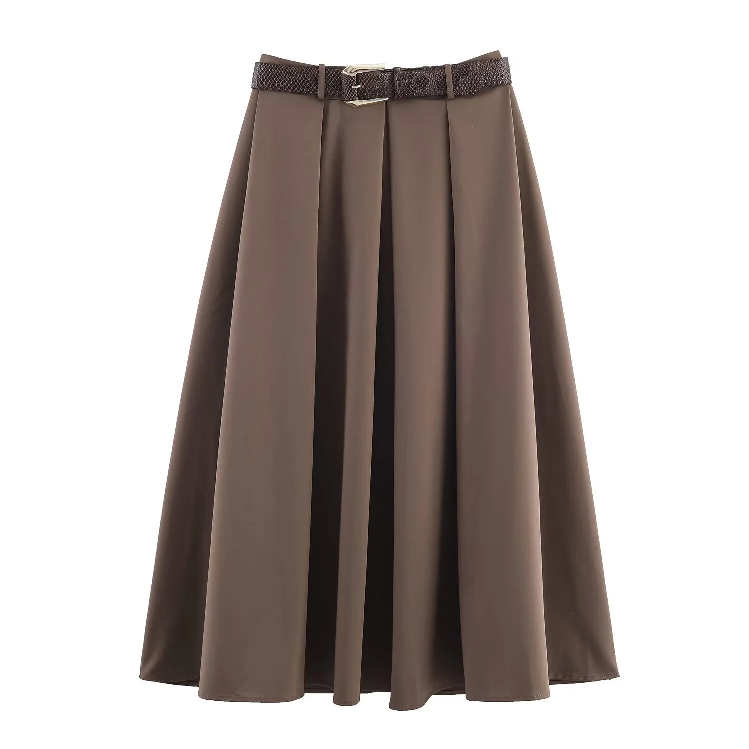 Autumn Product Womens Casual Fashion Simple and Loose High Waist Aline Belt Midi Half Skirt 251022