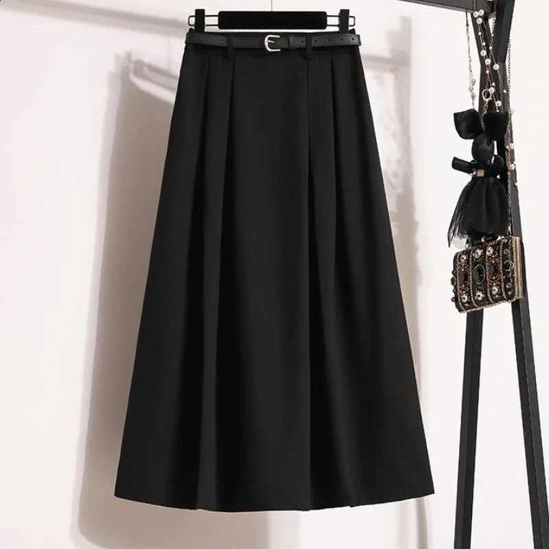 Plus Size Women Skirt Autumn Winter High Waist A Line Long Korean Style Pleated Maxi Skirts Womens 251022
