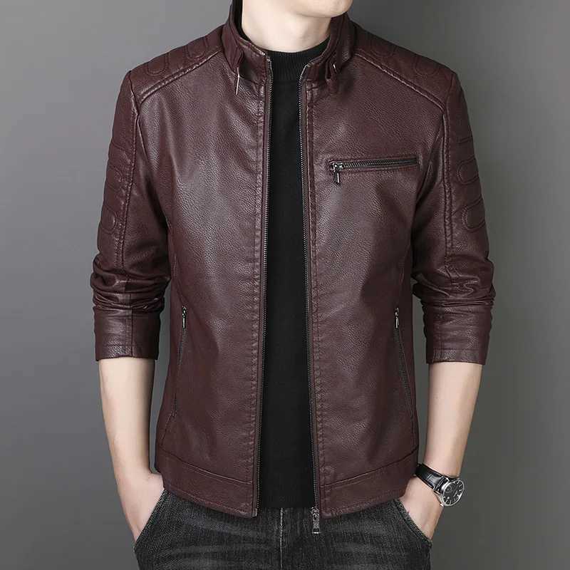 Mens new motorcycle leather jacket zipper slim new fashion men PU leather suede casual coat Coat Leather jacket W251023