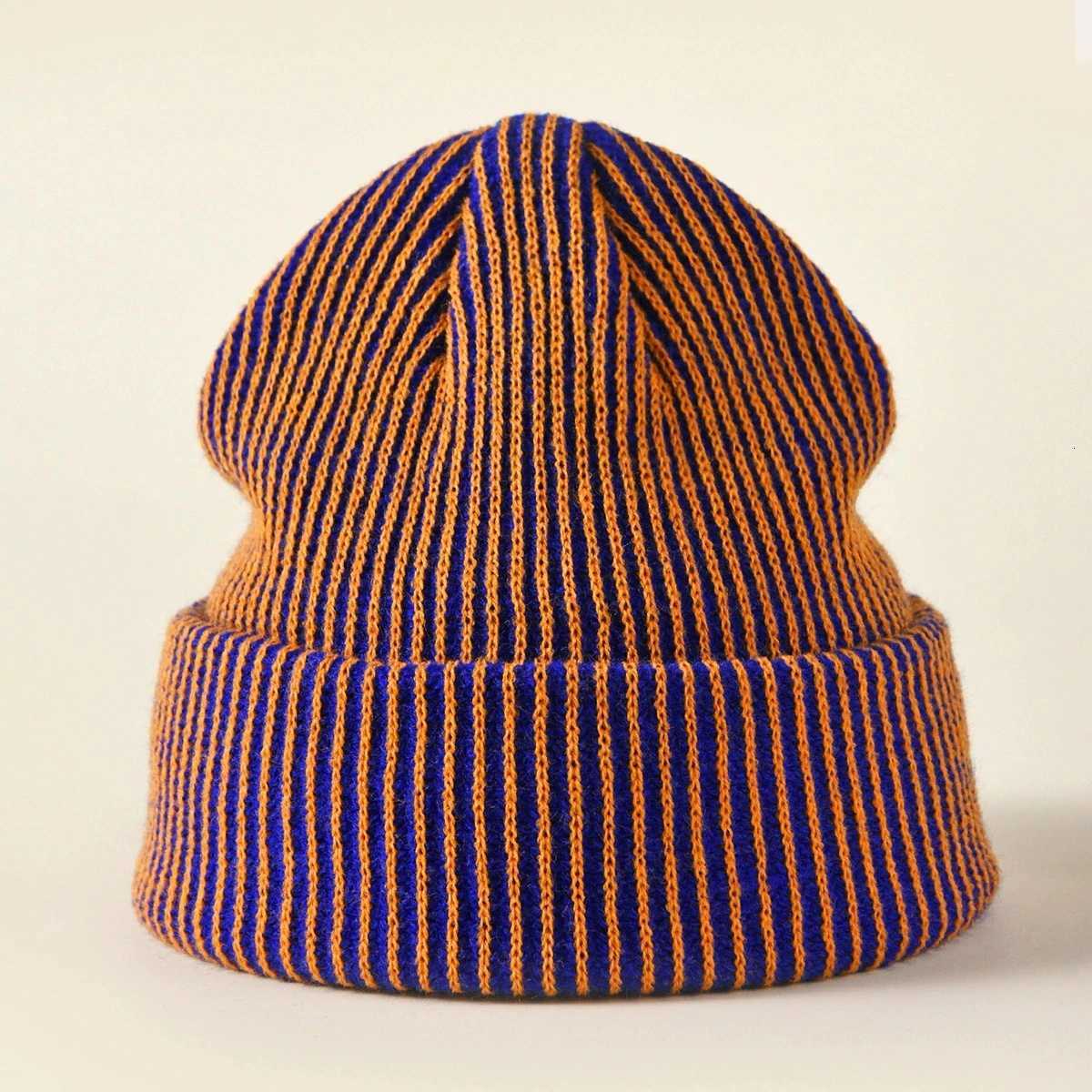 TwoTone Striped Beanie Unisex Knit Winter Hat Stretchable Soft Warm Skull Cap for Men Women Trendy Contrast DesignXJ251023