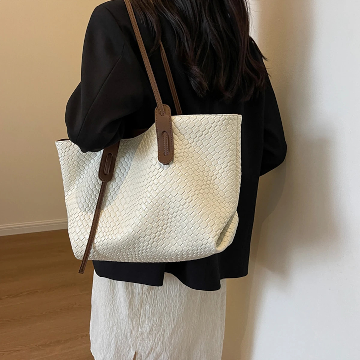 Autumn Winter Large Capacity Womens Tote Bag Casual Commute Shoulder Soft PU Females Handbag Purse 251014