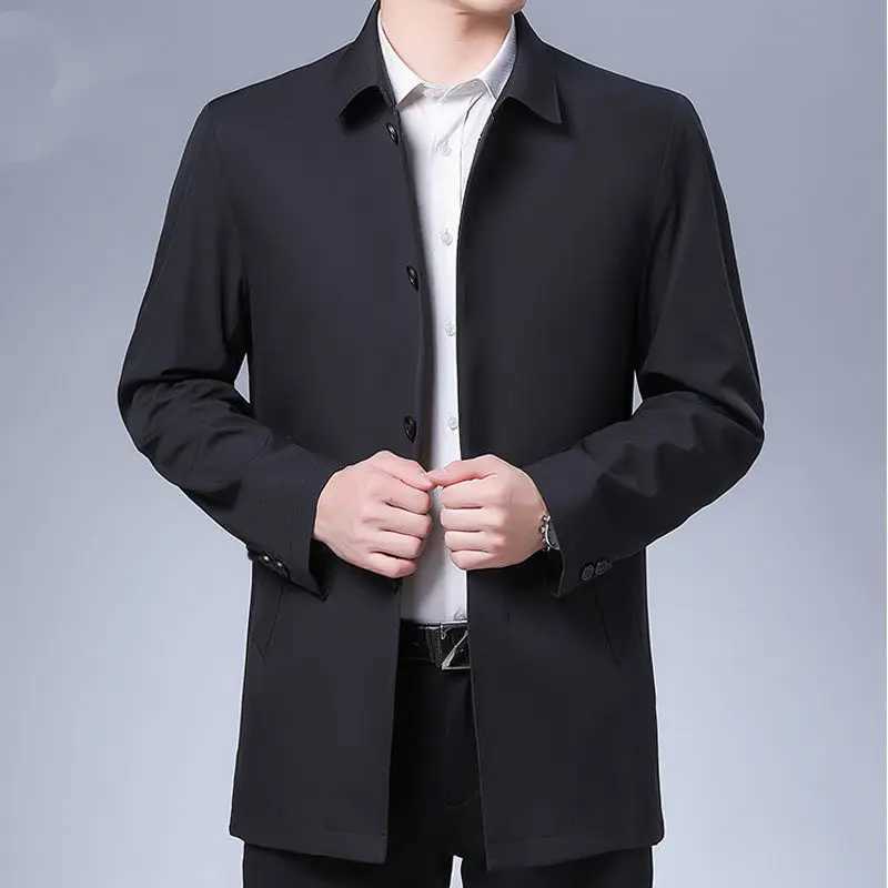 Casual Business Windbreak Jackets Men Coats Brand Top Quality Spring Mens Trench Coat Solid Color Midlength Jacket male W251023