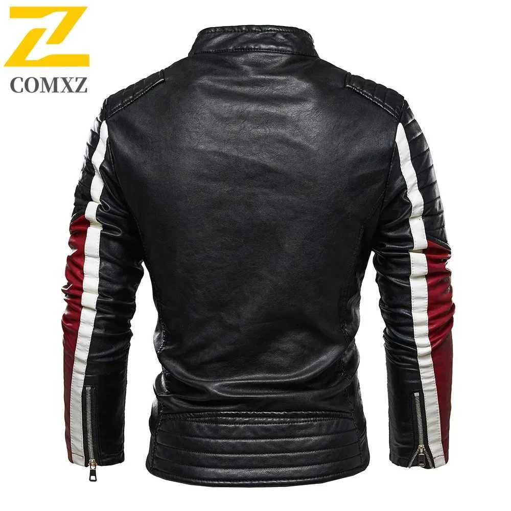 Men Yellow PU Leather Jacket Patchwork Biker Jackets Casual Zipper Coat Male Motorcycle Jacket Slim Fit Fur Lined Outwear Coat W251023