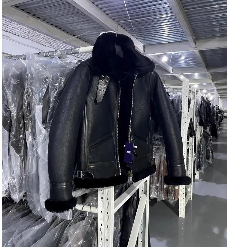 CC Shop men thick fur jacketClassic B3 Bomber winter warm wool coat100 genuine leather natural shearling cloth 251023