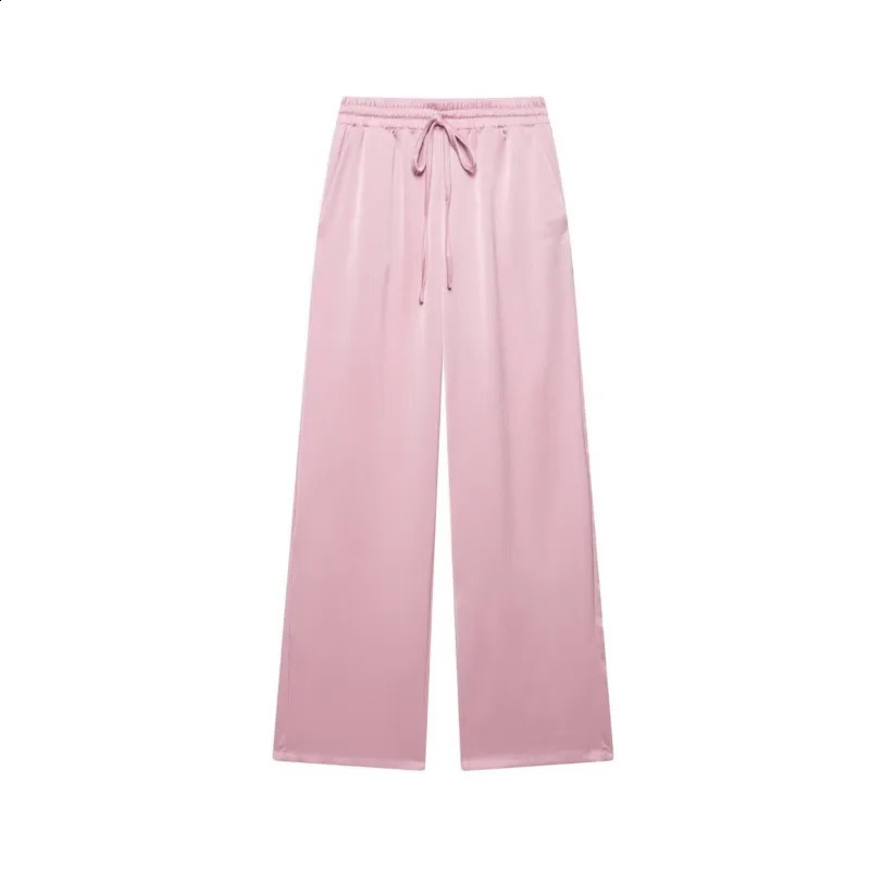 Women High Waist Pants Set Spring 2 Piece DoubleBreasted Satin Blazers Two Lace Up CreasedEffect Trousers Outfit 251022