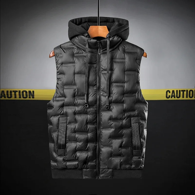 Autumn and winter trendy mens vest large sized loose hooded jacket for men warm sleeveless waistcoat 251023