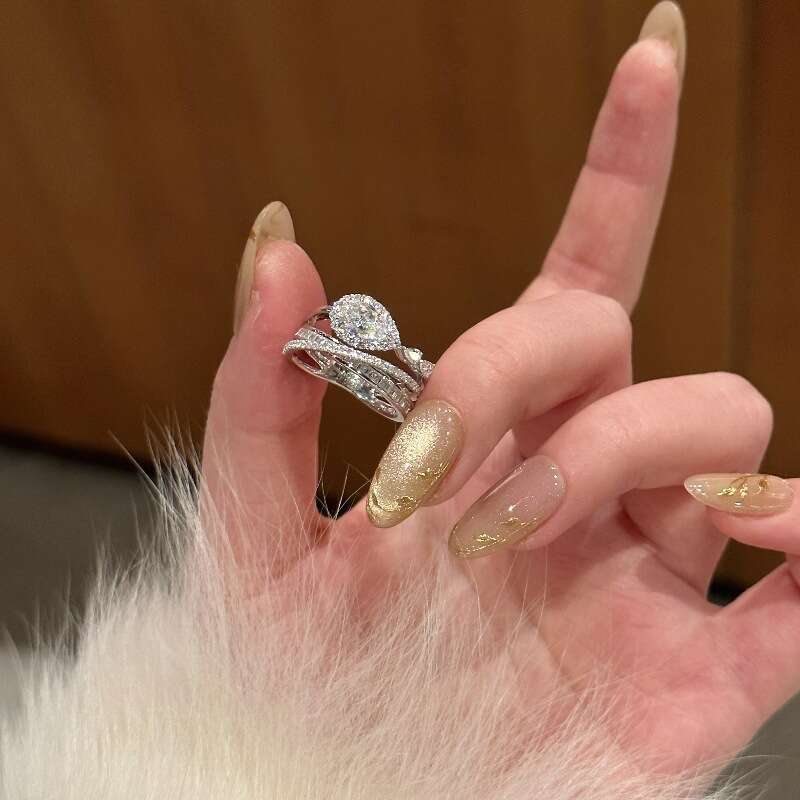 Ring Designer luxury opening rings Water droplet Zircon inlay for Women men Simple Elegant Fashion High-End copper plated with silver Festival vacatio