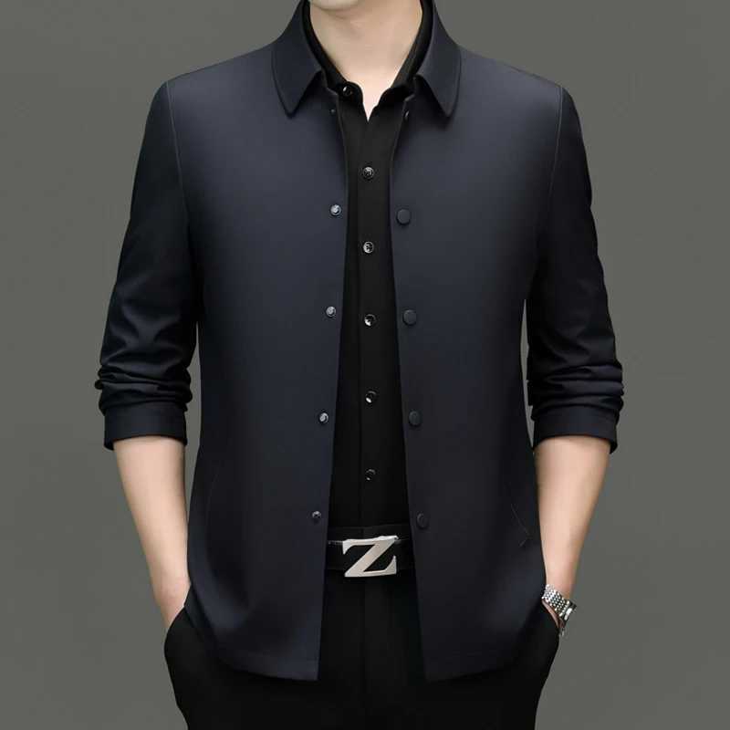 Mens Solid Color ButtonUp Jacket High Quality Business Casual Fashion Spring Autumn Handsome AllMatching Design W251023