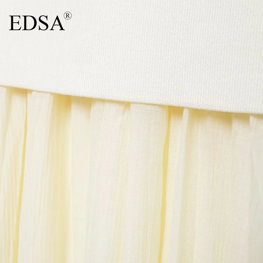 EDSA Women Combined Pleated Knit Skirt with Elasticated Waistband High Waist Semisheer Midi Skirt for Casual Female 251020