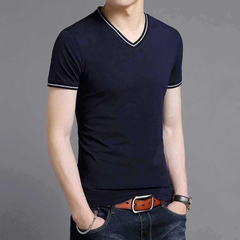 2025 New Fashion Brand Tshirt Mens V Neck Solid Color Summer Trends Tops Street Wear Top Grade Short Sleeve TShirt Men ClothingXJ251023