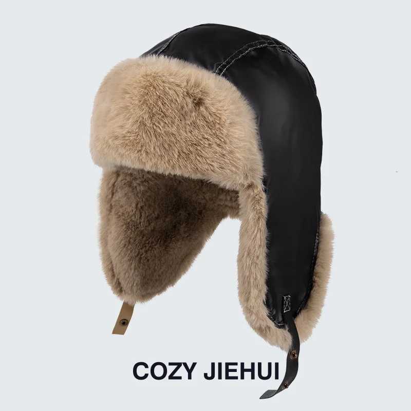 Genuine ather Hat Winter Warm Windproof Thicke Adjustab ot with Ear Flaps Cold Weather Riding SnowW251023