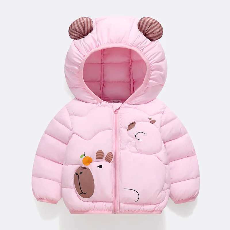 2025 Autumn Winter New Boys Girls Jacket Solid color Cartoon Print Thick Warm Hooded Coats For 26Y Kids Down Cotton Outerwear Y251023