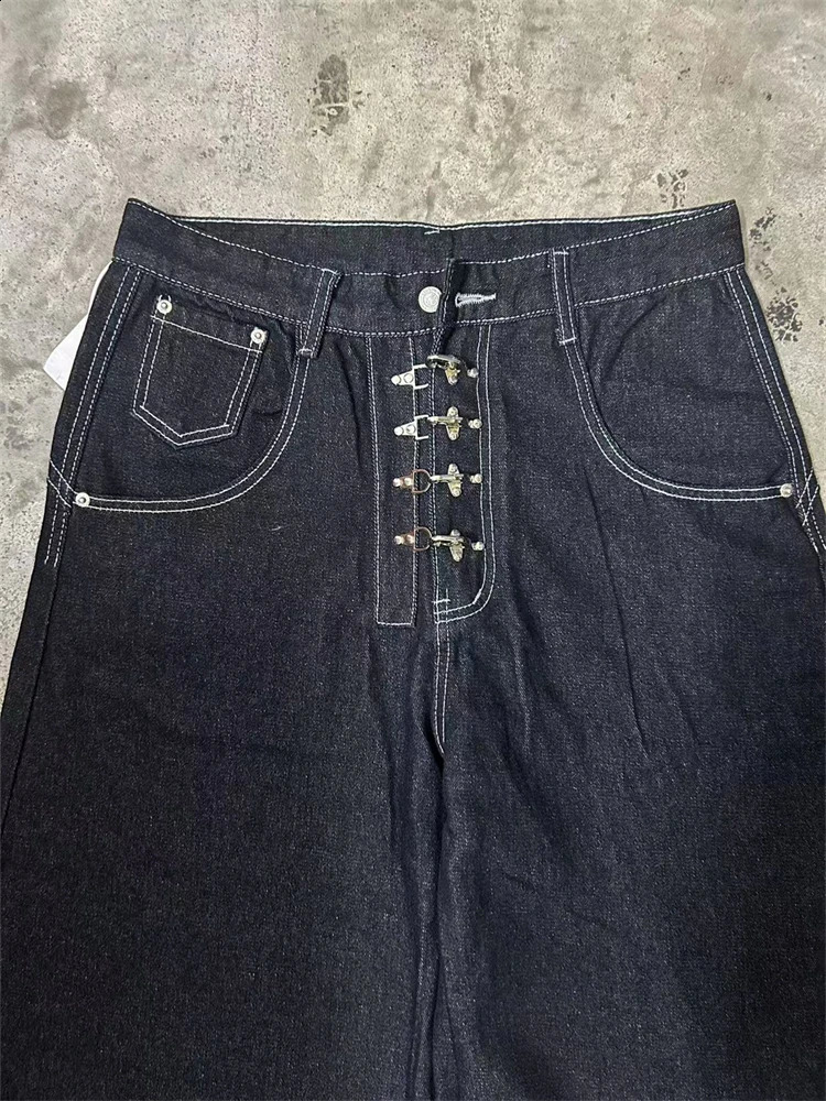 Womens Metal Buckle n Curved Wideleg Jeans High Waist Straight Baggy Denim Pants Female Vintage Street Style Trouser 251022