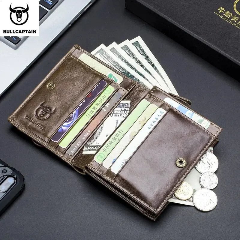 BULLCAPTAIN Men RFID Blocking Bifold Wallet Genuine Leather Card Holder Wallets with 15 Card Slots251023
