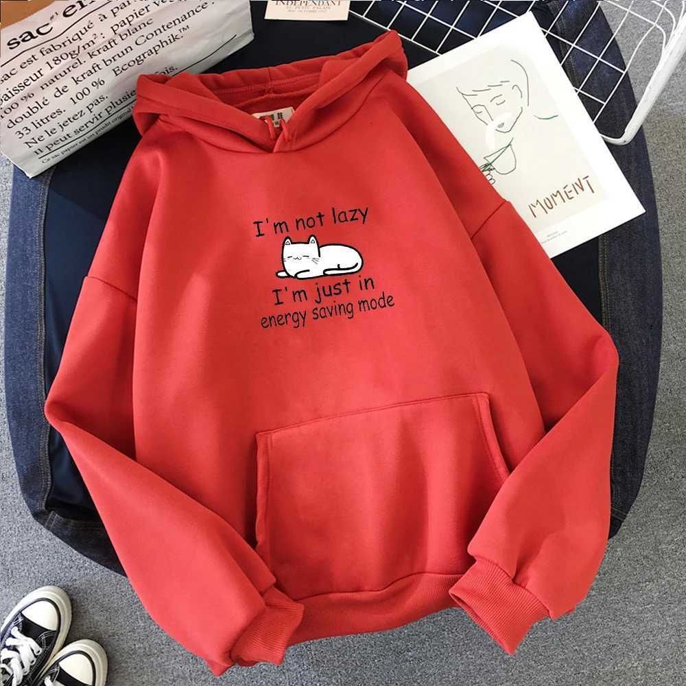 Long Sleeve Funny Streetwear Female I Am Not Women Kpop Harajuku Sweatshirts Cute Cartoon Cat Graphic Lazy Letter Print HoodieT251023