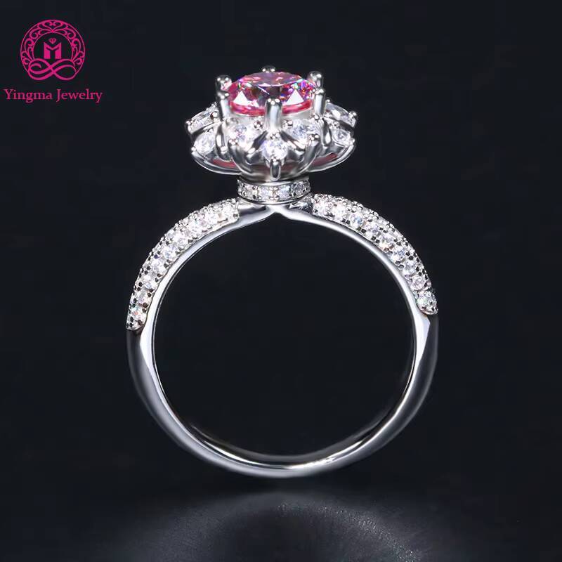 Fancy Round Brilliant Cut Moissanite Diamond Women Jewelry 925 Silver White Pink 1CT Flower Moissanite Ring for Gifts