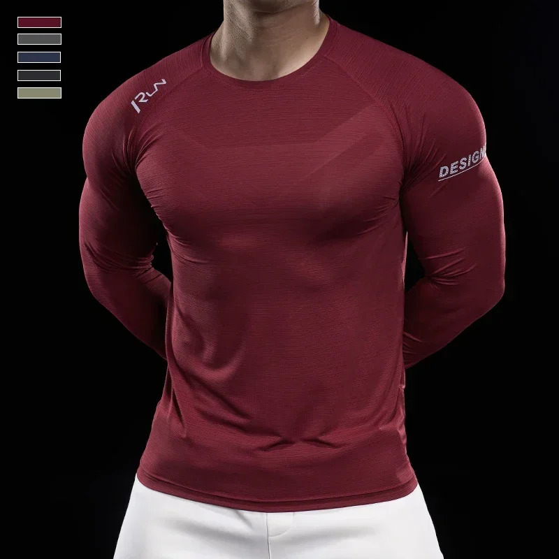 Men Running Tshirt Jogging Tracksuit Athletic Shirt Compression Long Sleeves Sport Tees Gym Fitnes Muscle Mens clothing 251023