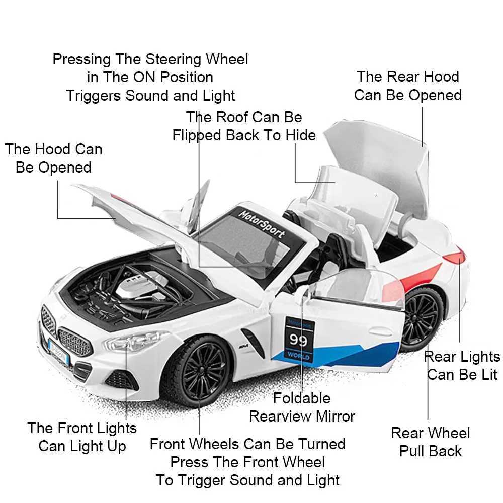 122 HiPhi X Z4 Toy Car Model Diecast Metal Sound Light Pull Back Doors Opened Miniature Vehicle Models Presents for BoysT251023