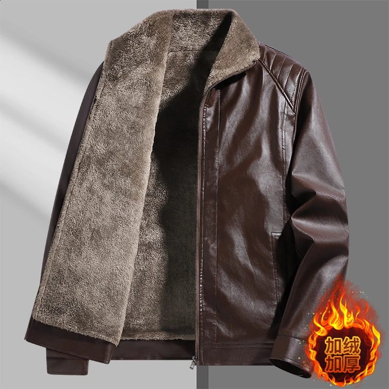 Highquality lapel and fleece leather jacket for men thickened allinone fur dad coat 251023
