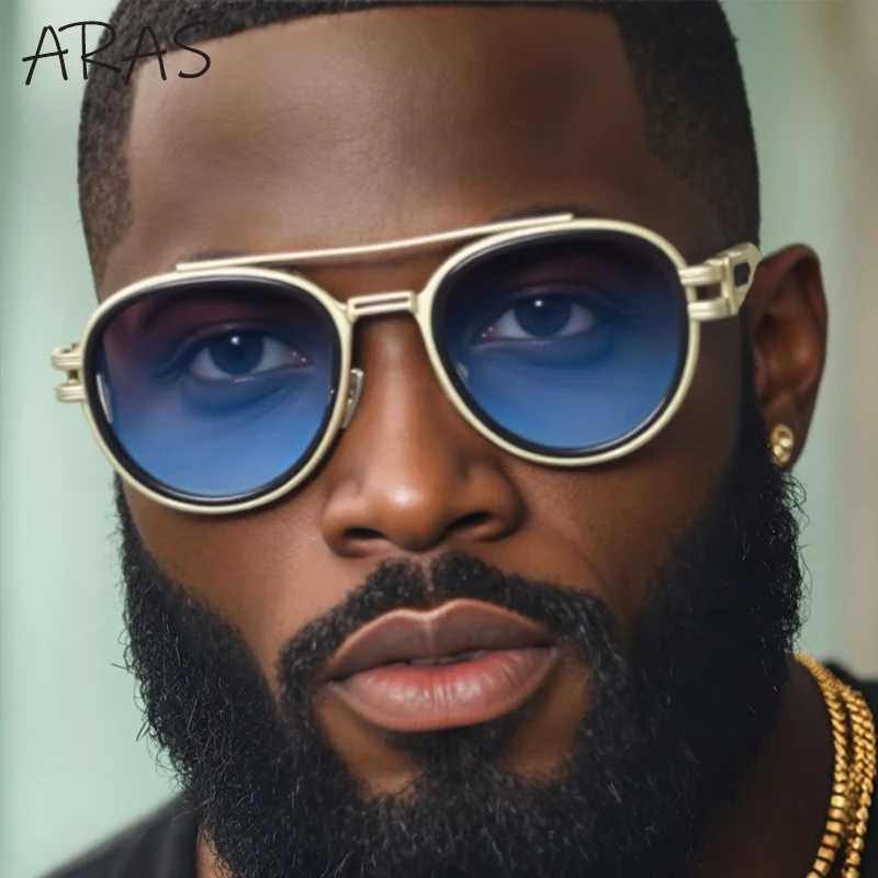 Vintage Punk Oval Sunglasses Men 2025 Luxury Brand Steampunk Double Beam Sun Glasses For Male Retro Trendy Eyewear UV400 ShadesW251023