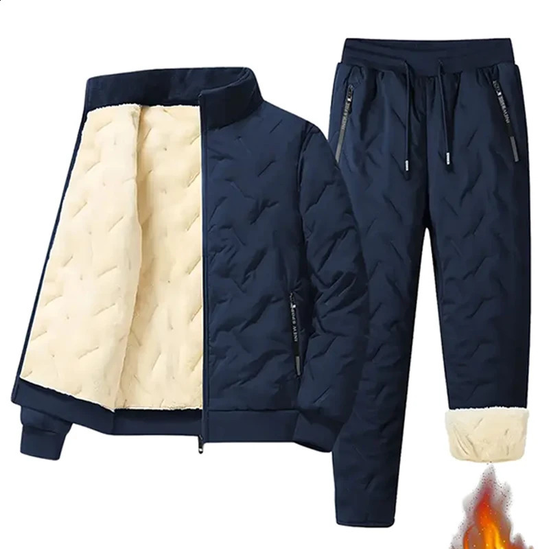 Mens autumn and winter sports suit stand collar casual cardigan jacket outdoor thick warm cotton pants twopiece set 251023