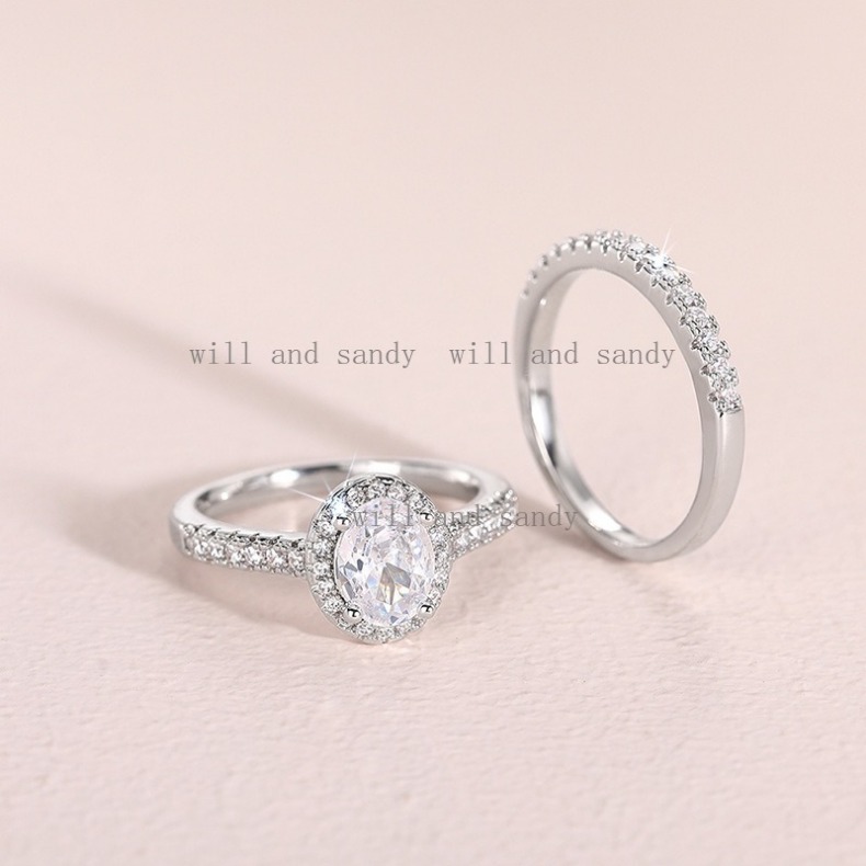 Fashion Band Rings Sterling Silver Ring Set for Women Oval Cut Solitaire Cubic Zirconia Engagement Ring Halo Promise Ring Knuckle Rings Fine Jewelry