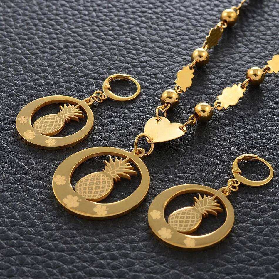 Anniyo Marshall Islands Flower And Pineapple Necklaces Earrings Micronesia Jewelry Sets Guam Hawaii Flowers Women Girls #108121