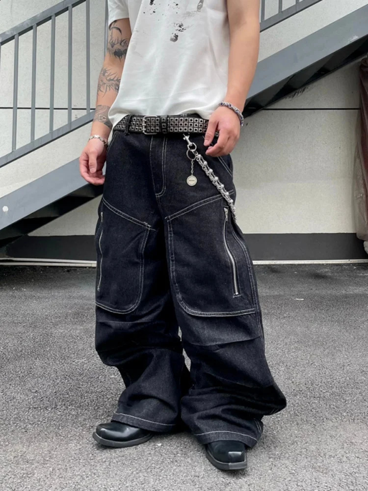 2025 Cyber Y2K Streetwear Black Baggy Cargo Jeans Pants For Men Clothing Straight Cotton Hip Hop Long Trousers Pantalon Hombre 251018