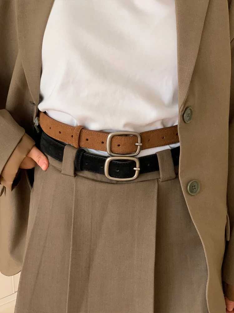 Vintage Suede Womens Belt Western Style Fashion Accessory with Silver Buckle for Dress Coat Jeans Female Leather BeltXJ251023