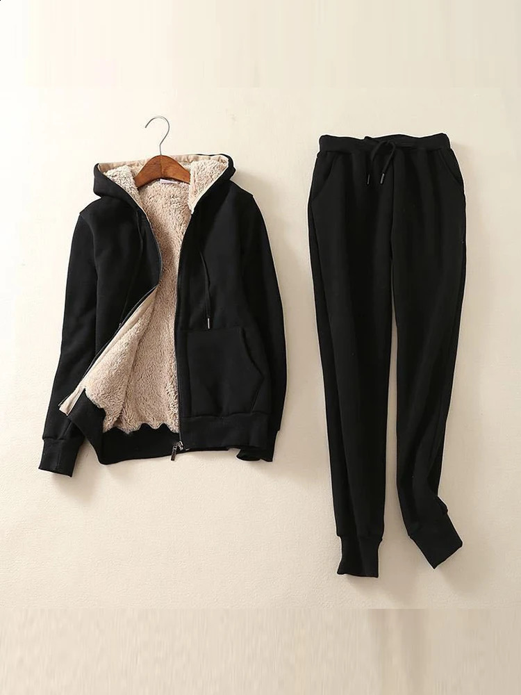 Womens Winter Warm Suit Tracksuit Women Long Sleeve Thicken Hooded Sweatshirts Cashmere Sports Suits Clothes 251022