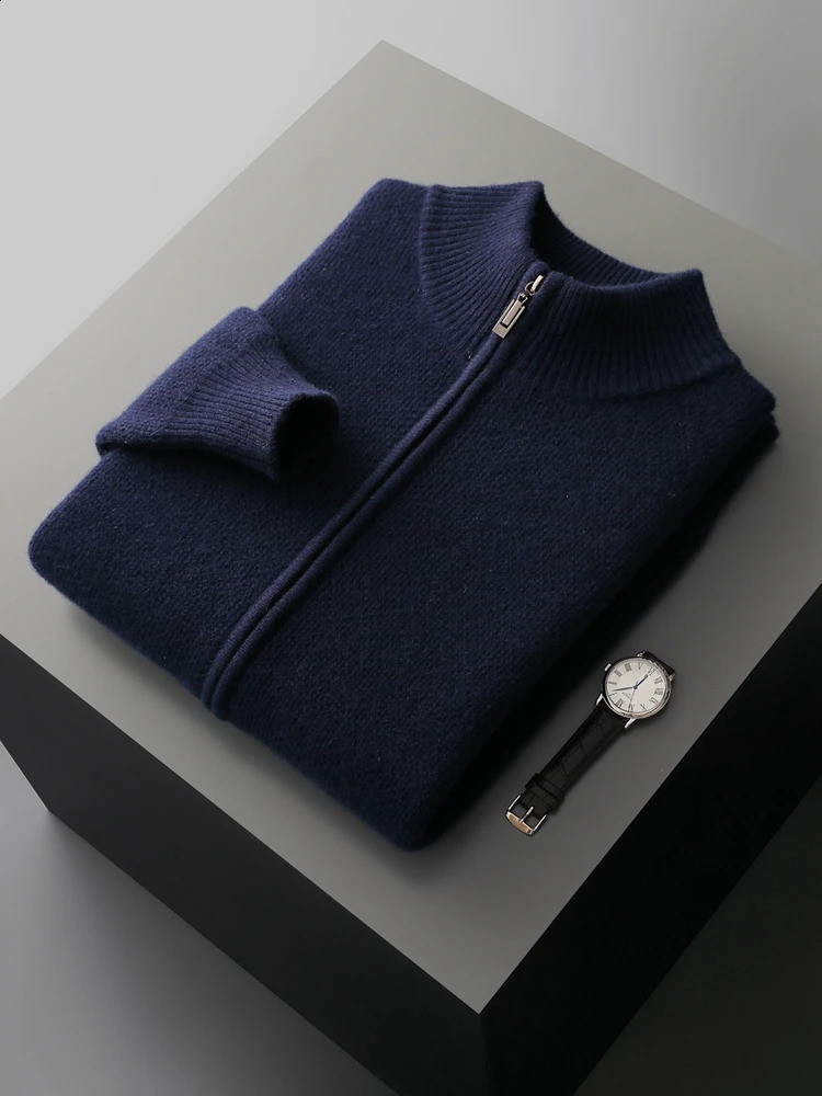 Heavyweight Mens Business Jacket Autumn Winter Sweater Cardigan 100 Merino Wool Honeycomb Needle Thickend Knitted Coat 251015