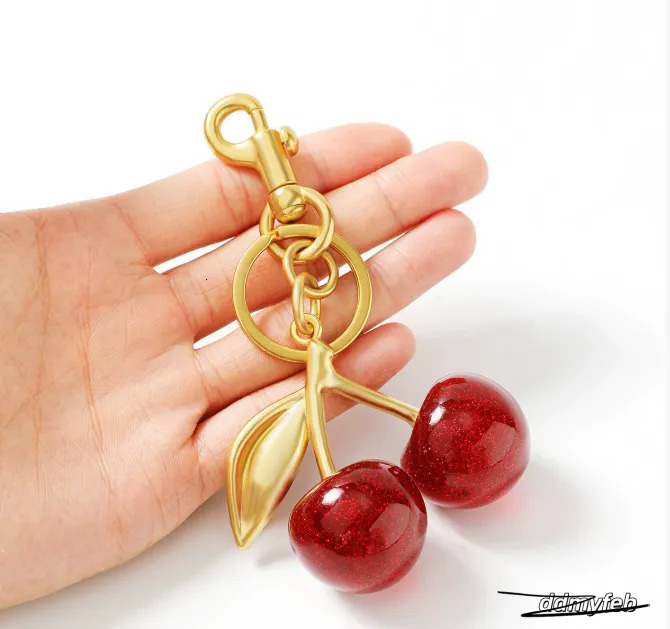Elegant Cherry Keychain Charm - Shiny Resin And Metal Bag Accessory For Women's Purse Or Handbag Ddmyfeb