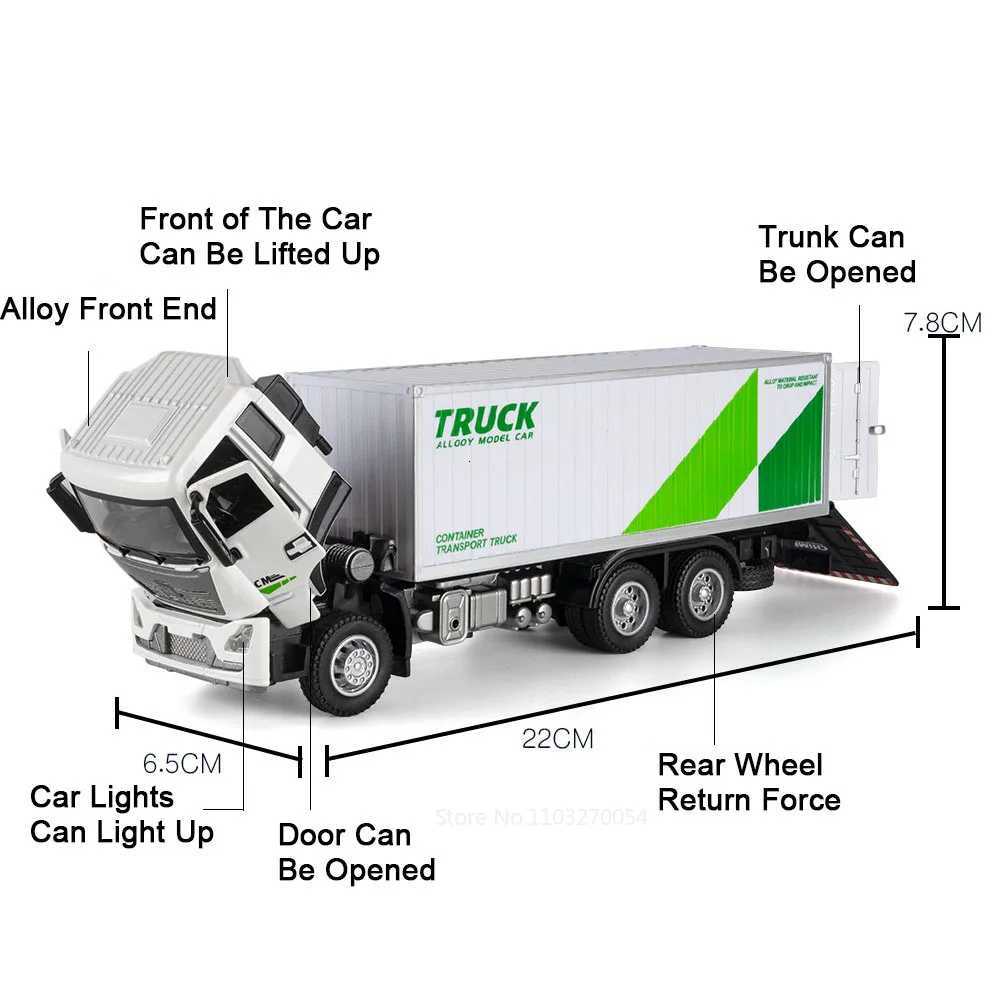 132 Container Transport Truck Alloy Diecast Model Toys Car Doors Opened Sound Light Pull Back Vehice Childrens Puzzle Toy GiftT251023